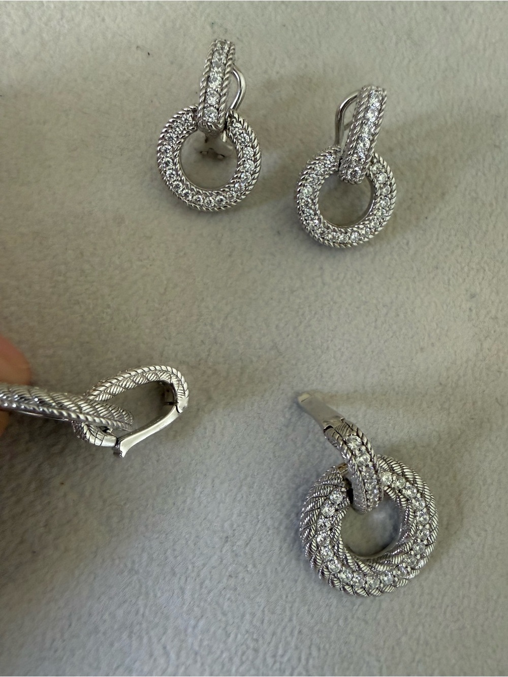 Judith Ripka Silver Braided convertible Double Hoop Drop Earrings/Pendant - Picture 4 of 5